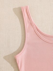 SHEIN Qutie 素色大圓領背心上衣 - 淺粉色 - 查看 3