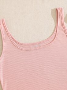 SHEIN Qutie 素色大圓領背心上衣 - 淺粉色 - 查看 5