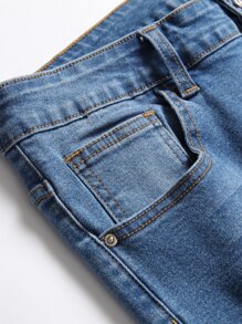 男士貓須破洞牛仔褲 - 中等水洗藍 - 查看 3