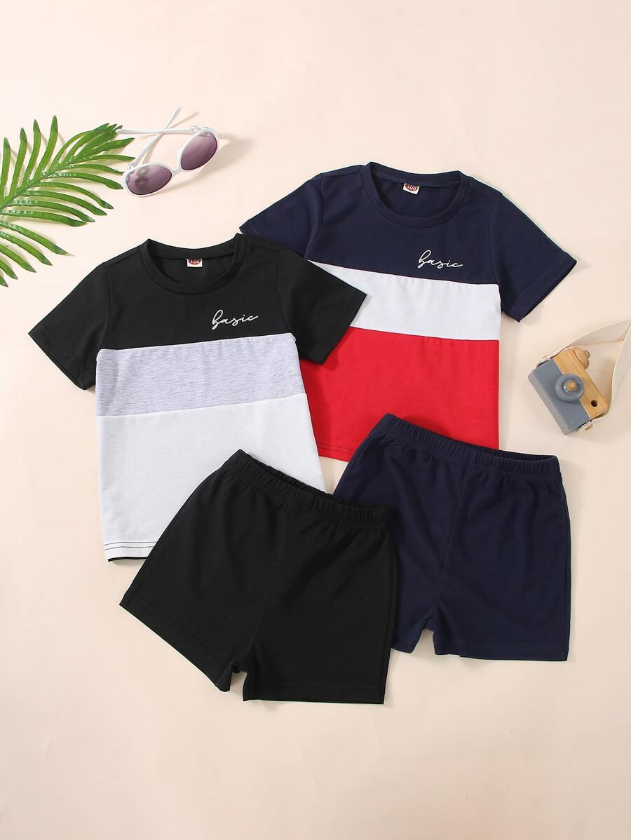 Bộ thời trang bé trai Khối Màu Lá thư Giải trí - Nhiều màu - Xem 1