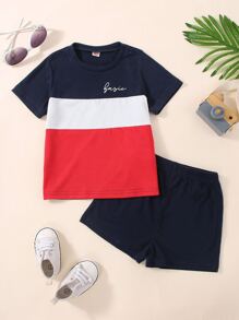 Bộ thời trang bé trai Khối Màu Lá thư Giải trí - Nhiều màu - Xem 3