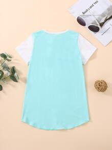 小女童拼接面T恤連衣裙 - 薄荷藍 - 查看 2