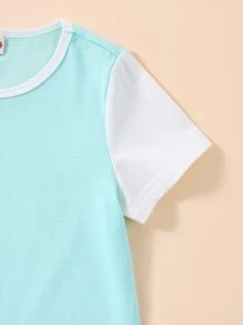 小女童拼接面T恤連衣裙 - 薄荷藍 - 查看 4