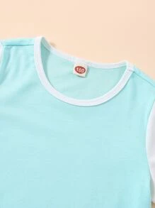 小女童拼接面T恤連衣裙 - 薄荷藍 - 查看 5