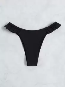 Plain Frill Trim Bikini Bottom - Black - View 6