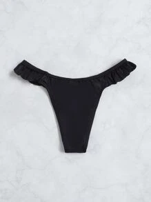 Plain Frill Trim Bikini Bottom - Black - View 2