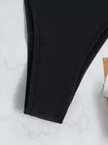 Plain Frill Trim Bikini Bottom - Black - View 4