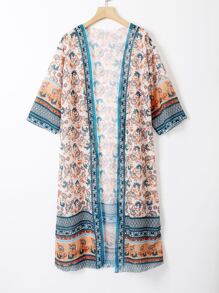 Floral Print Chiffon Kimono - Multicolor - View 3