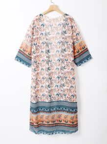 Floral Print Chiffon Kimono - Multicolor - View 2