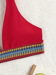 Tape V Neck Bikini Top - Red - View 5