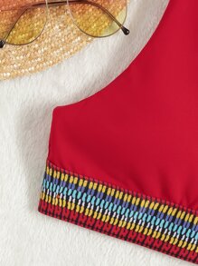 Tape V Neck Bikini Top - Red - View 6