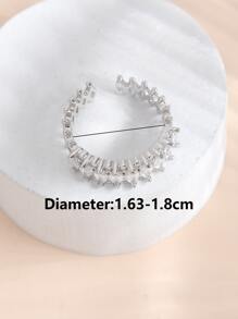 方晶鋯石裝飾開口戒指 - 銀色 - 查看 3