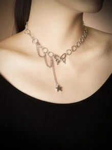 ROMWE Grunge Punk Dây chuyền - Bạc - Xem 1