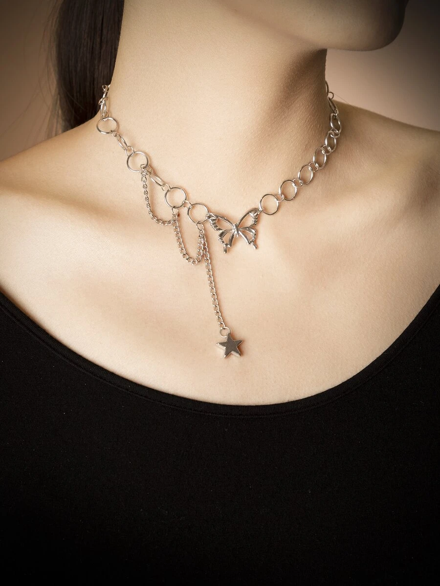 ROMWE Grunge Punk Dây chuyền - Bạc - Xem 1
