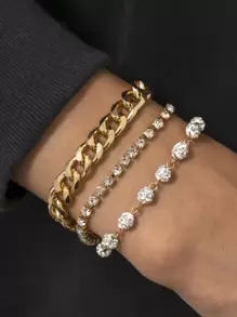 3pcs Men Rhinestone Decor Bracelet - Yellow Gold - View 1