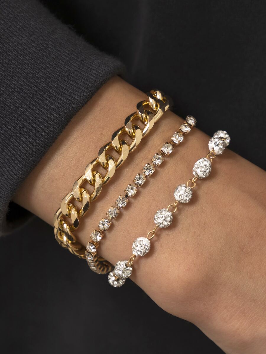 3pcs Men Rhinestone Decor Bracelet - Yellow Gold - View 1