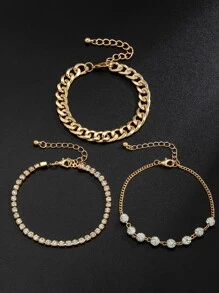 3pcs Men Rhinestone Decor Bracelet - Yellow Gold - View 2