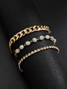 3pcs Men Rhinestone Decor Bracelet - Yellow Gold - View 3