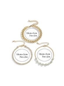 3pcs Men Rhinestone Decor Bracelet - Yellow Gold - View 4