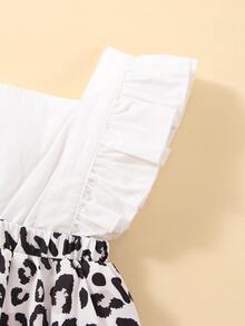 Baby Leopard Print Ruffle Trim Square Neck Combo Bodysuit Dress - Multicolor - View 4