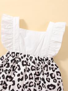 Baby Leopard Print Ruffle Trim Square Neck Combo Bodysuit Dress - Multicolor - View 6