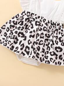 Baby Leopard Print Ruffle Trim Square Neck Combo Bodysuit Dress - Multicolor - View 7