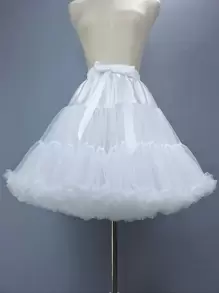 Enagua blanca sólida y elegante con decoración de lazo y capa de nube para boda, Halloween y ropa de otoño para mujer - Blanco - Ver 1