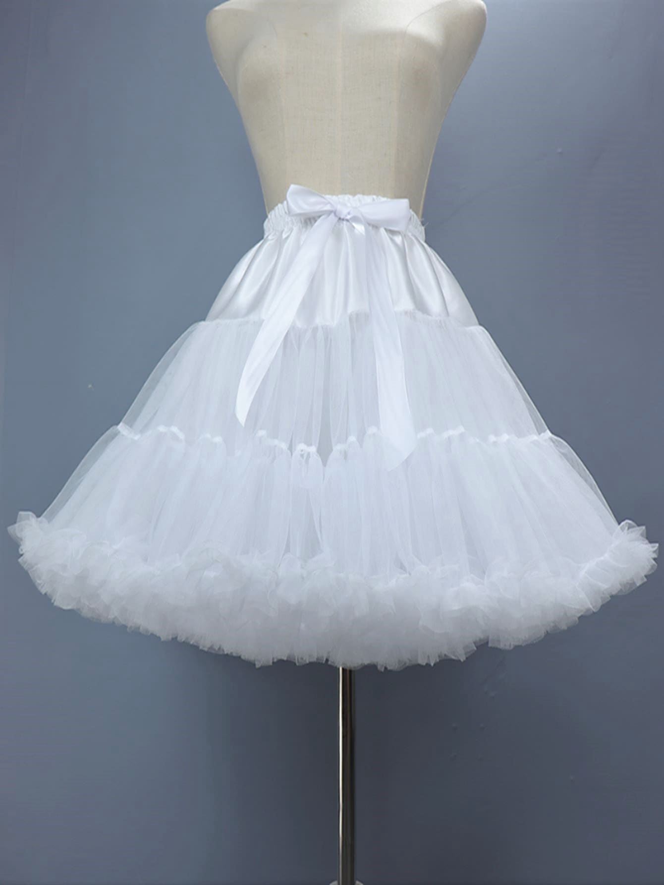 Enagua blanca sólida y elegante con decoración de lazo y capa de nube para boda, Halloween y ropa de otoño para mujer - Blanco - Ver 1