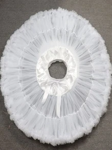 Enagua blanca sólida y elegante con decoración de lazo y capa de nube para boda, Halloween y ropa de otoño para mujer - Blanco - Ver 4