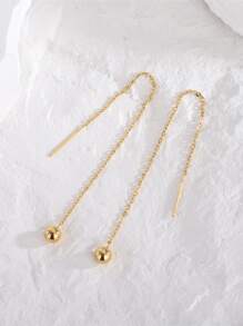 1pair New Small Bead & Mini Cylinder Design High-End Style Earrings Or Ear Clips For Women - Yellow Gold - View 10