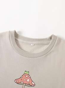 SHEIN EZwear Frog & Mushroom Print Thermal Pullover - Beige - View 6