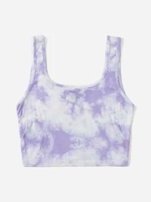 SHEIN Qutie Rib-knit Tie Dye Crop Tank Top - Multicolor - View 2