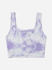 SHEIN Qutie Rib-knit Tie Dye Crop Tank Top - Multicolor - View 3