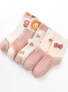 小女童5雙卡通圖案襪子