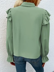 SHEIN VCAY Camisa ribete con fruncido con botón - verde menta - Ver 2