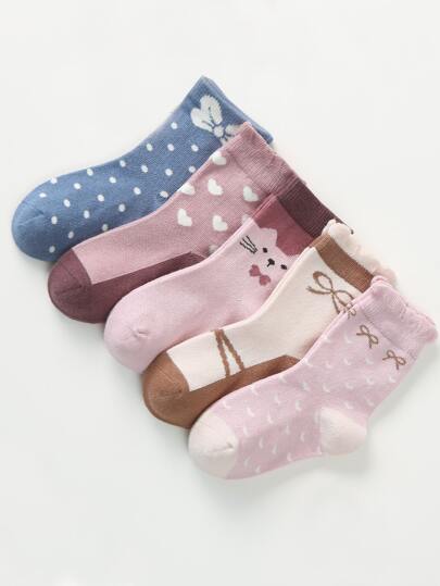 小女童5雙愛心圖案襪子