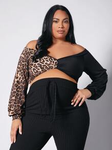 SHEIN Maternidad Talla grande Camiseta con estampado de leopardo de color combinado - Multicolor - Ver 1