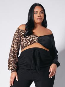 SHEIN Maternidad Talla grande Camiseta con estampado de leopardo de color combinado - Multicolor - Ver 3