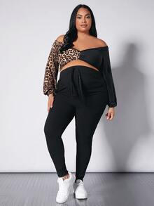 SHEIN Maternidad Talla grande Camiseta con estampado de leopardo de color combinado - Multicolor - Ver 4