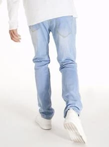 Manfinity Hombres Jeans rotos con lavado ligero - Lavado ligero - Ver 2