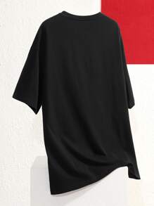 Eduely Slogan & Skeleton Graphic Drop Shoulder Tee - Black - View 2