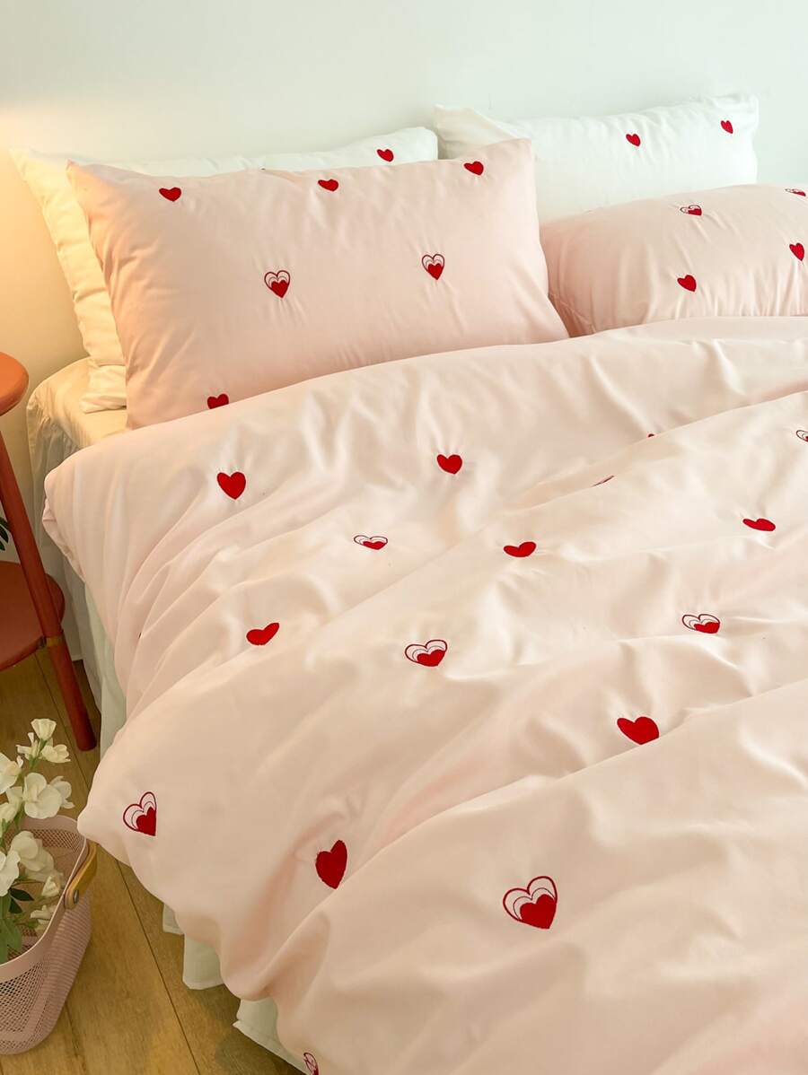 Heart Embroidery Duvet Cover Set Without Filler