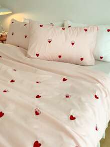 Heart Embroidery Duvet Cover Set Without Filler