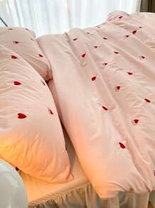 Heart Embroidery Duvet Cover Set Without Filler