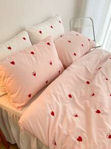 Heart Embroidery Duvet Cover Set Without Filler