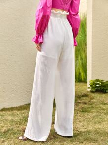 SHEIN VCAY Paperbag Waisted Semi Sheer Trousers - White - View 8