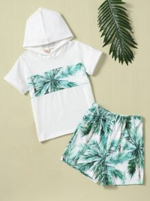 男孩熱帶圖案連帽T恤和短褲 - 彩色 - 查看 1