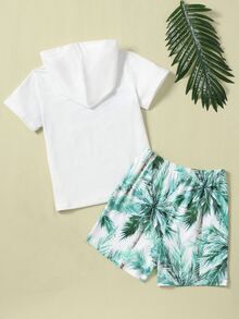 男孩熱帶圖案連帽T恤和短褲 - 彩色 - 查看 2