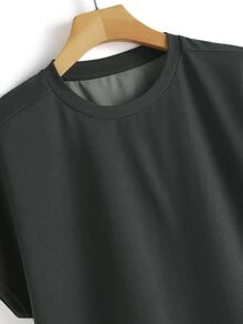 Manfinity 男士圓領T恤和腰部抽繩短褲 - 深灰色 - 查看 3