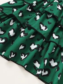 Toddler Girls Heart Print Ruffle Trim Layered Hem Dress - Green - View 6